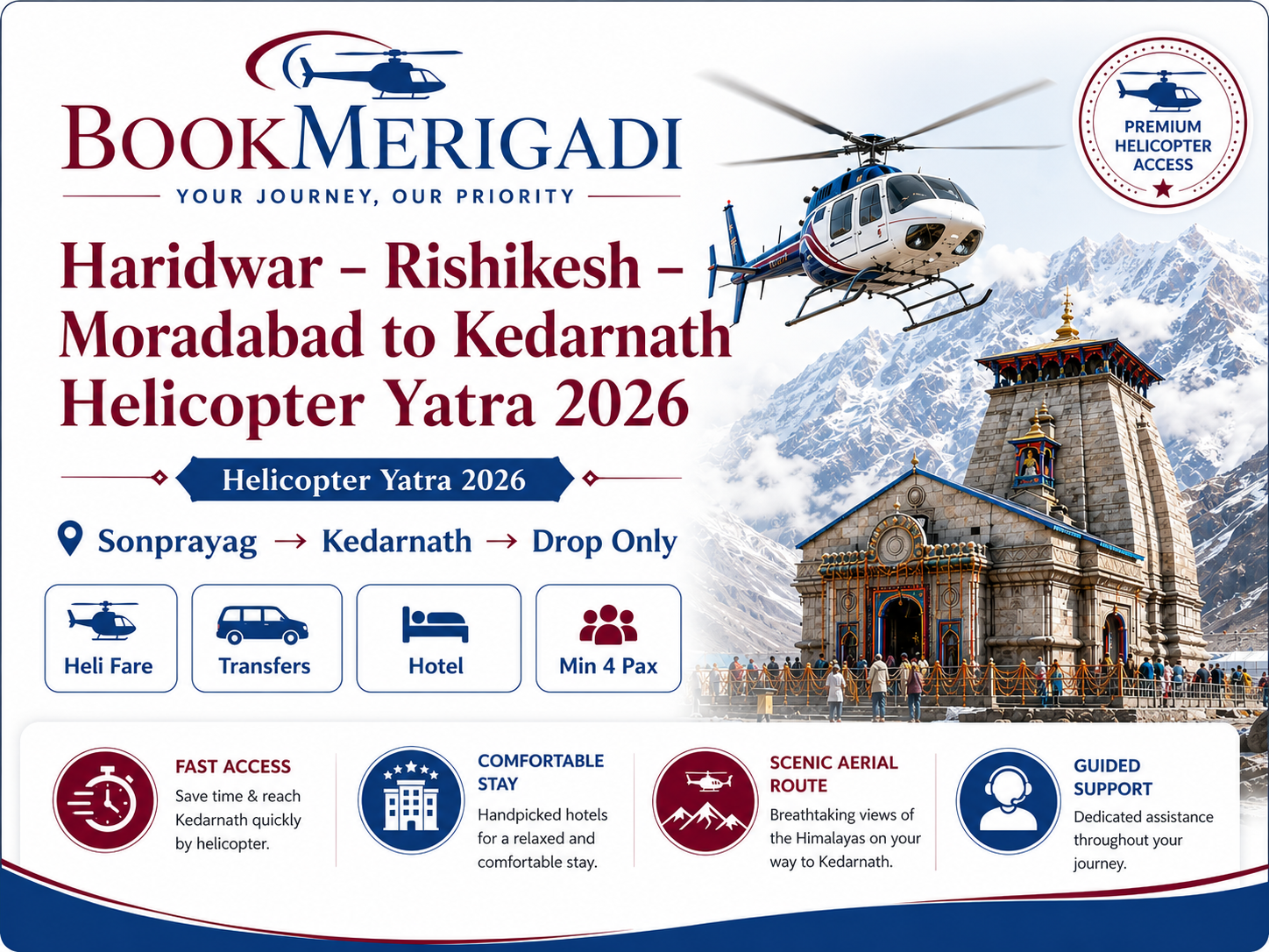  Haridwar – Rishikesh – Moradabad To Kedarnath Helicopter Yatra 2026